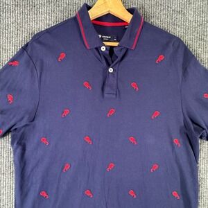Cremieux Polo Shirt Mens M‎ Navy Blue Lobster Print Preppy Coastal Short Sleeve